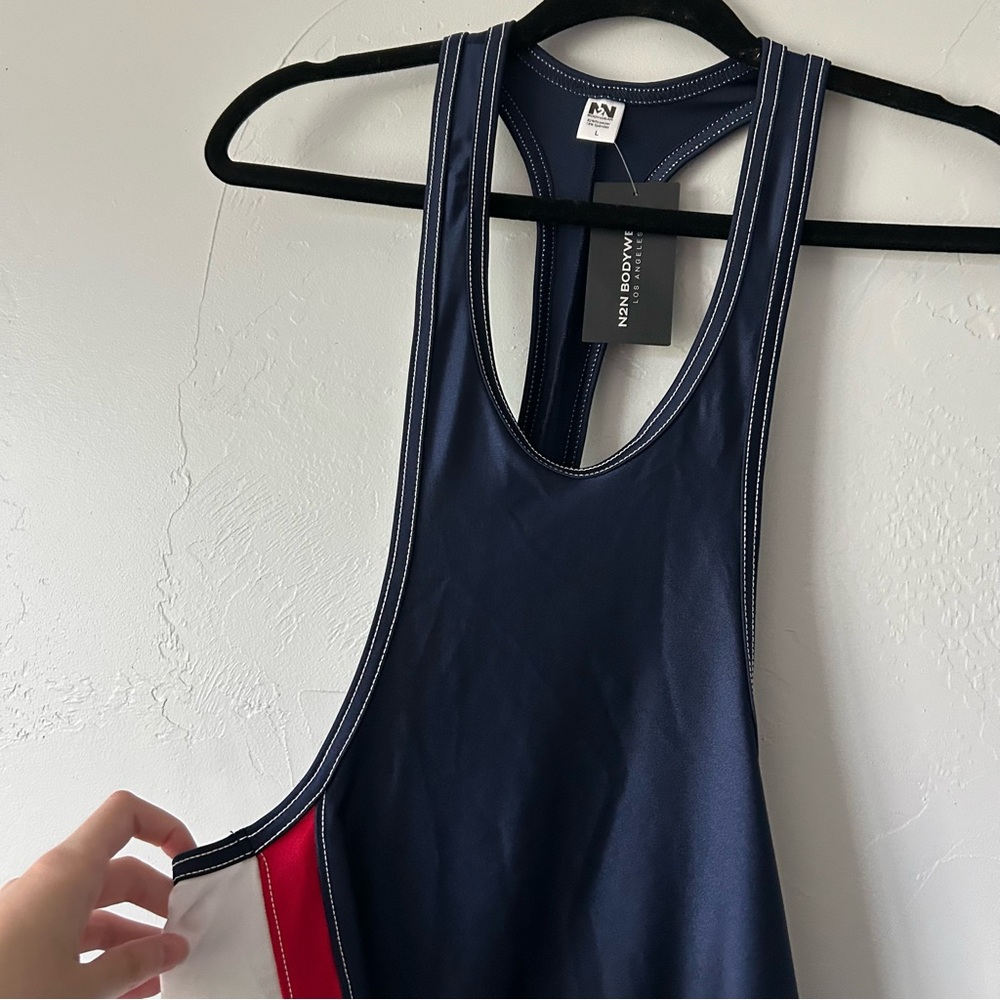 N2N Bodywear Blue Red White Wrestling Singlet One Piece Large NWT - Picture 4 of 7